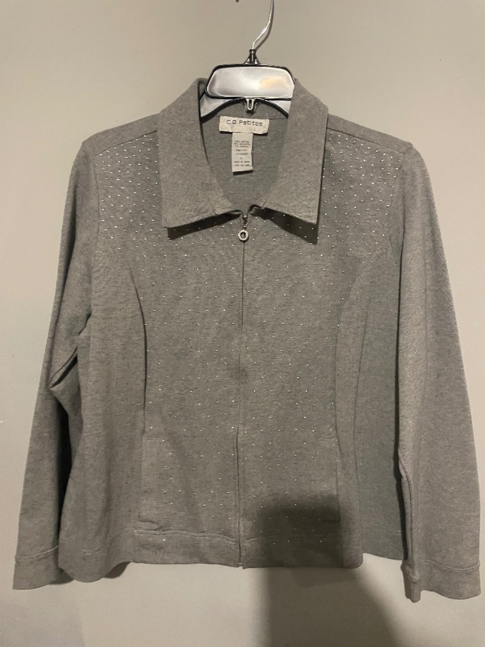 CD petite women’s large gray zip up  suit jacket
